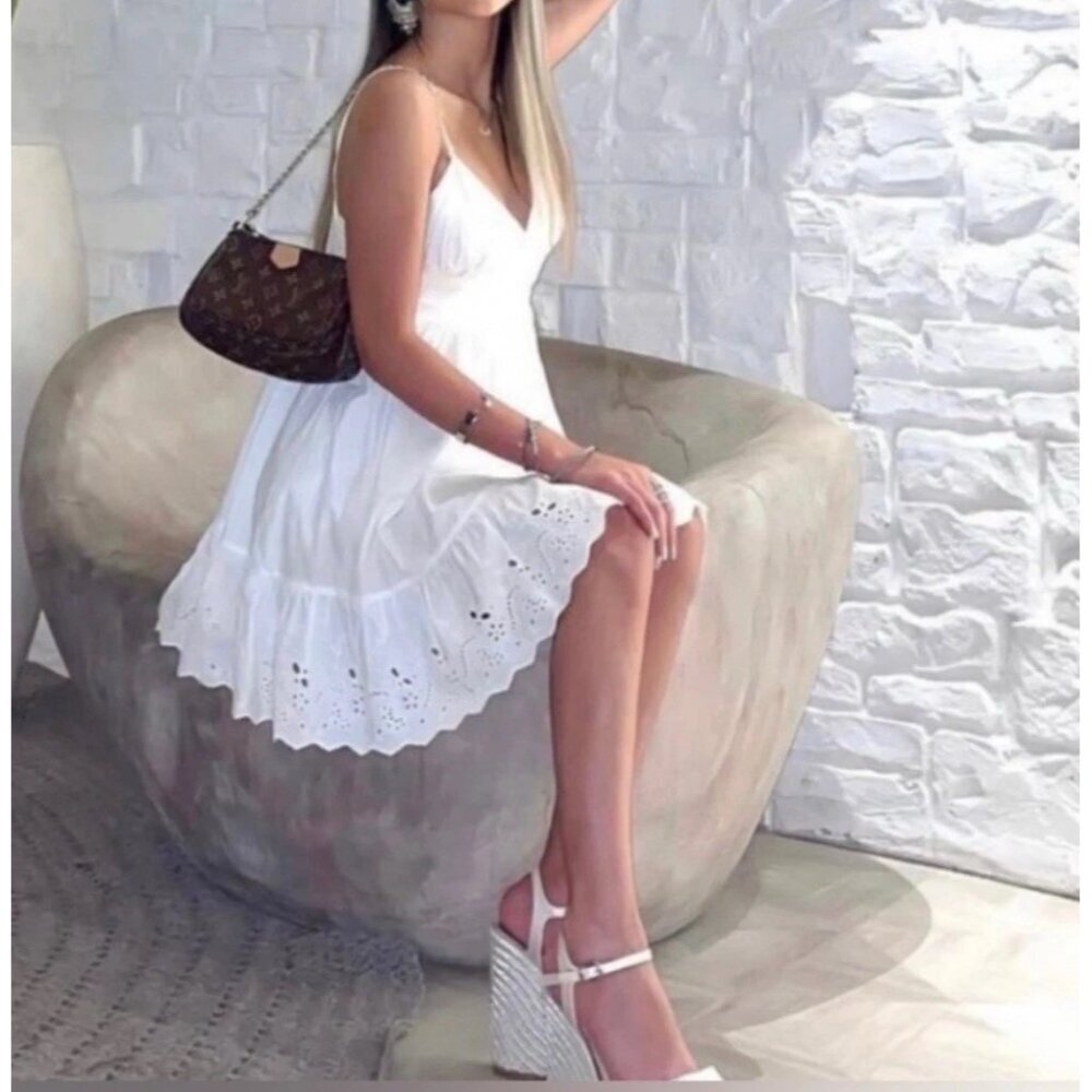 Zara White eyelet embroidered dress XLARGE XL Women’s NWT - Picture 4 of 11